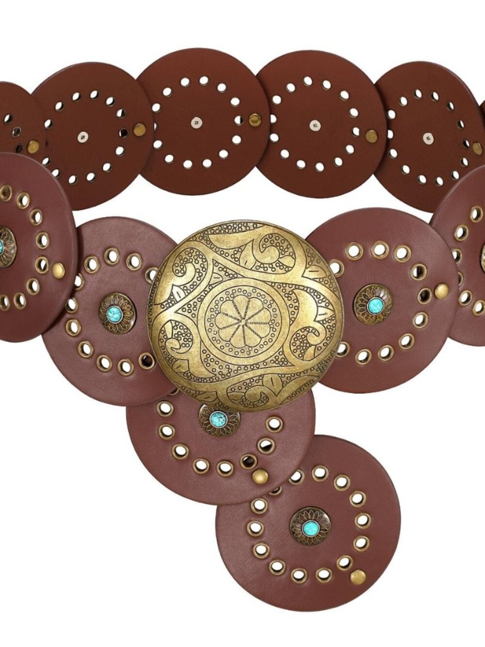 Women's Wide Western Leather Concho Belt Vintage Cowgirl Boho Disc Belt for